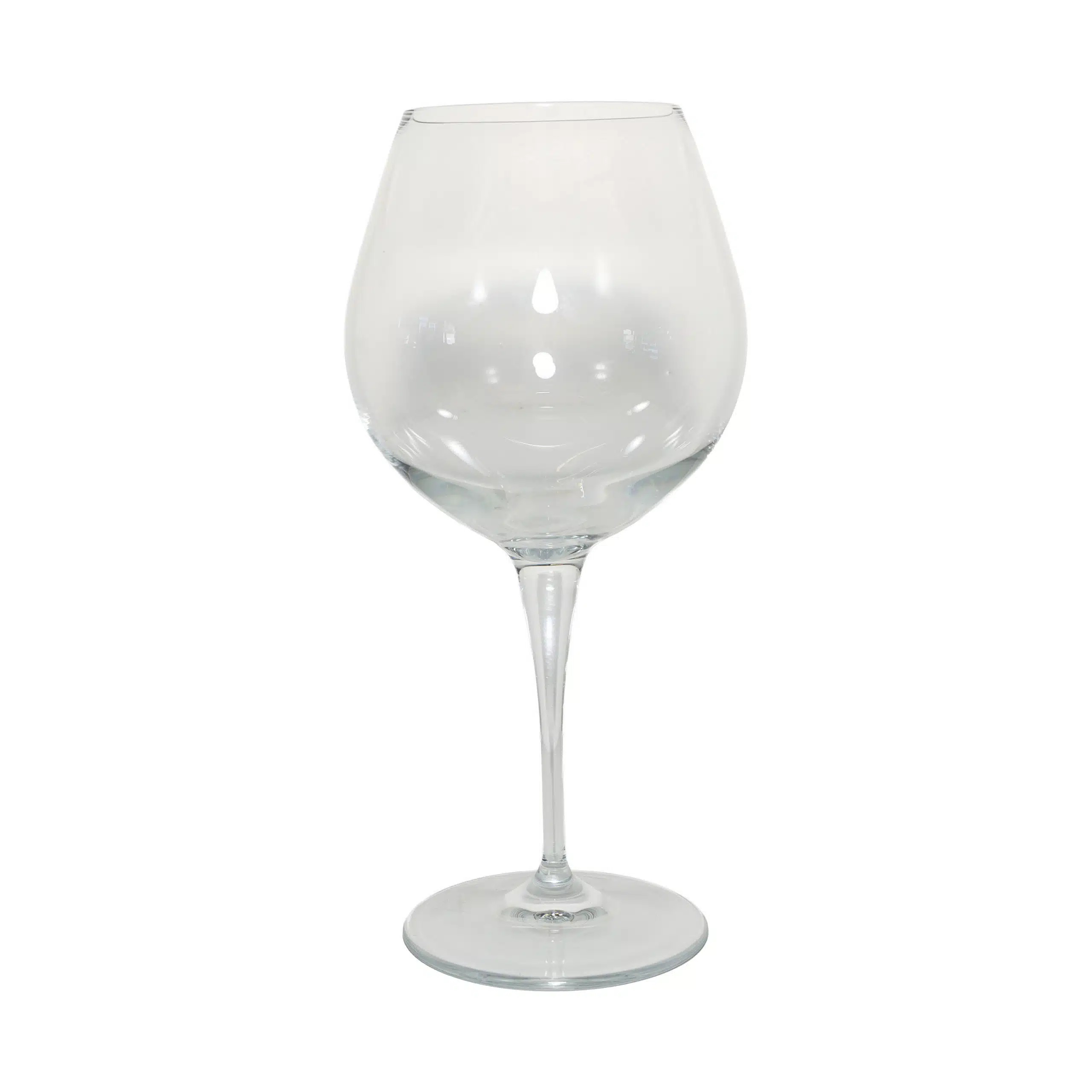 Empty wine glass on white background