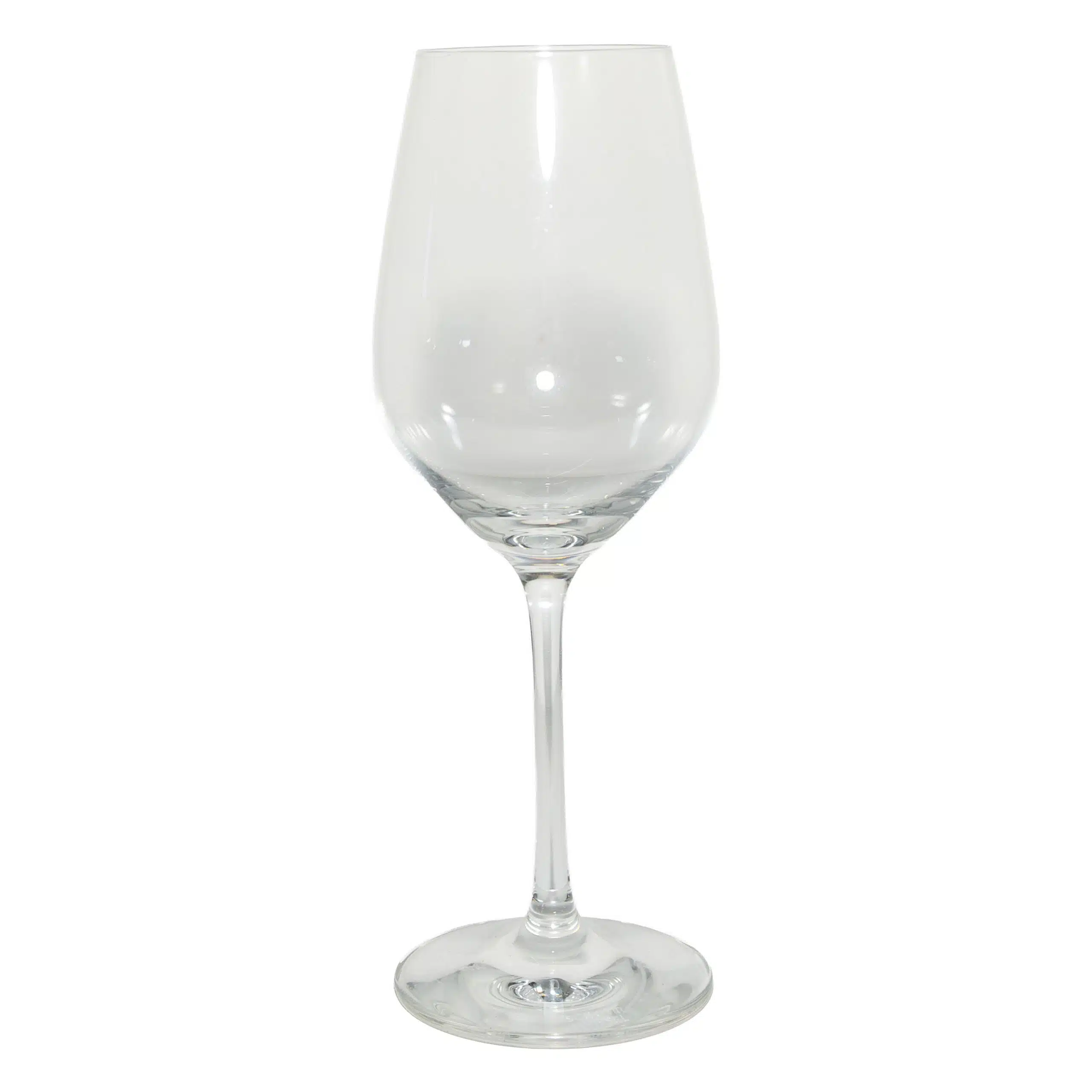 Empty wine glass on white background