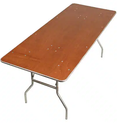 Wooden folding table with metal legs
