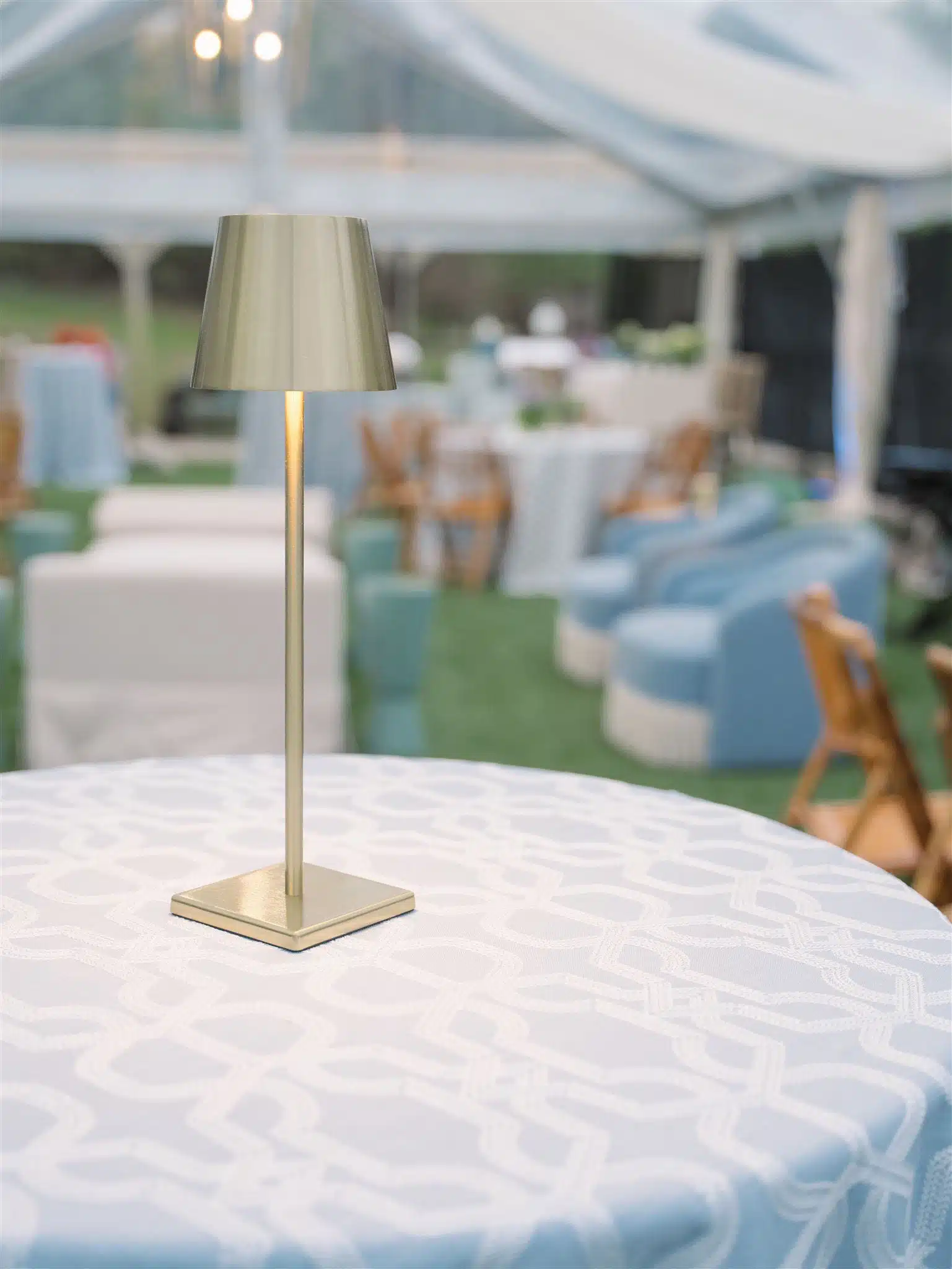 Gold lamp on table