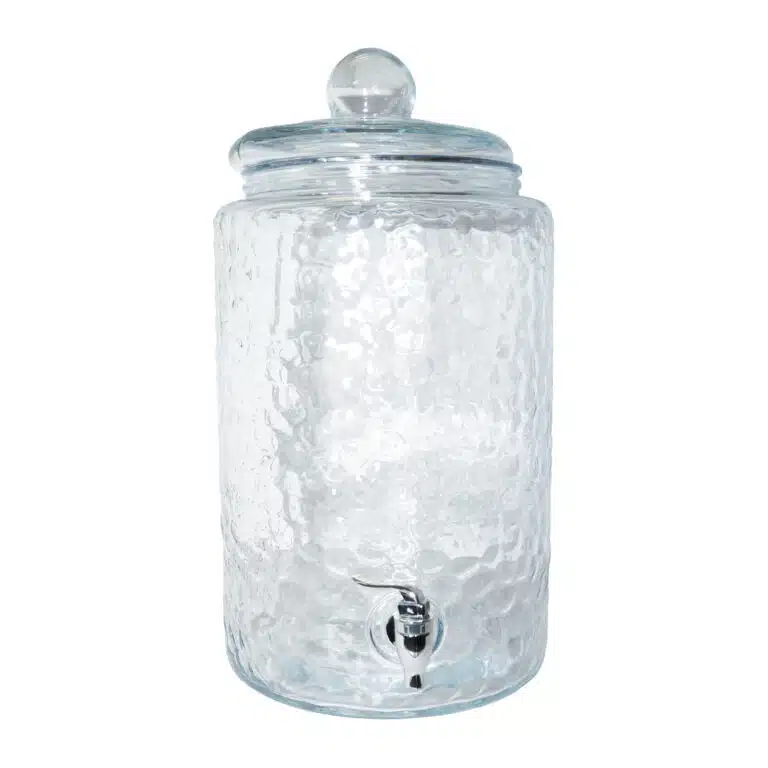 Clear glass beverage dispenser with spout