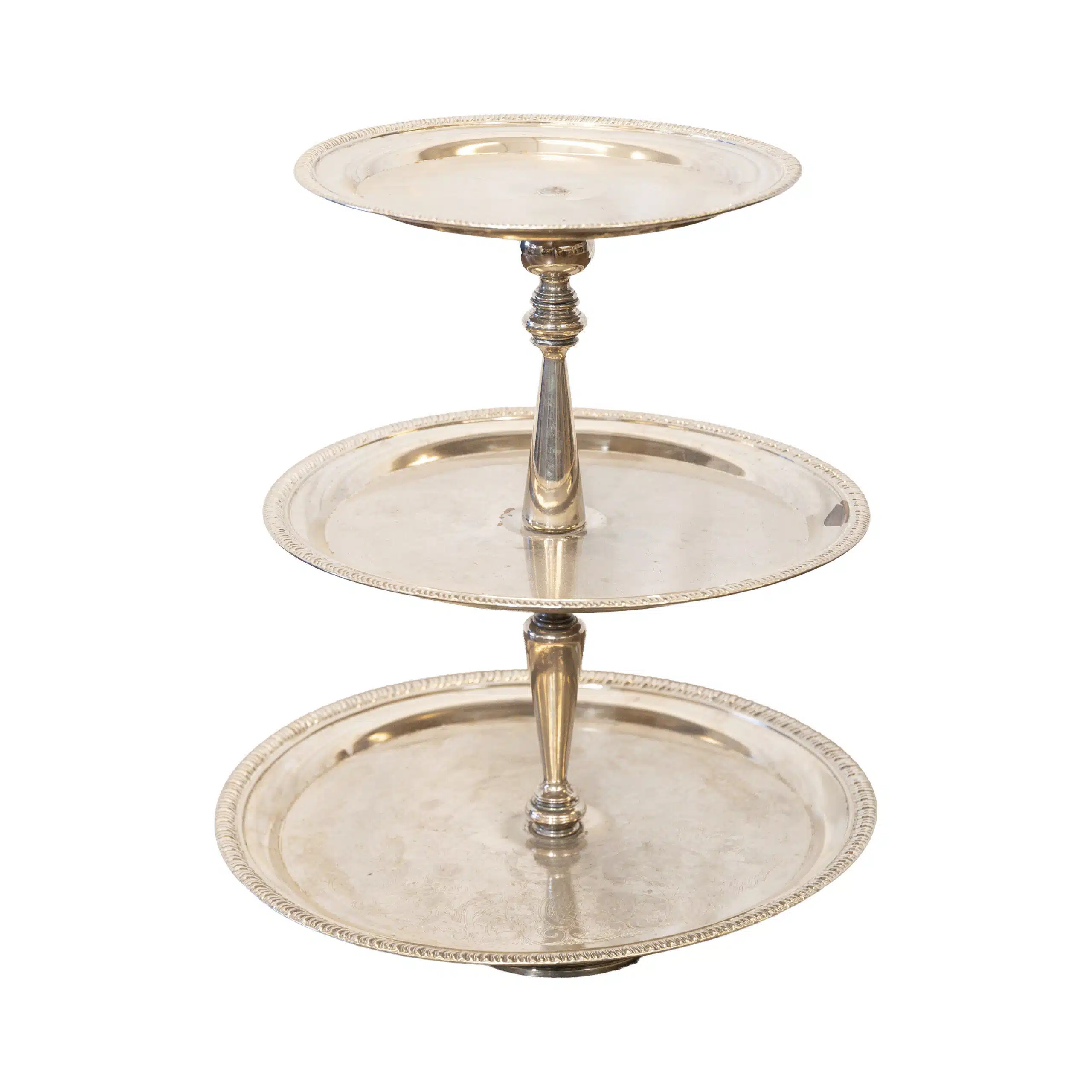 Three-tiered silver cupcake stand