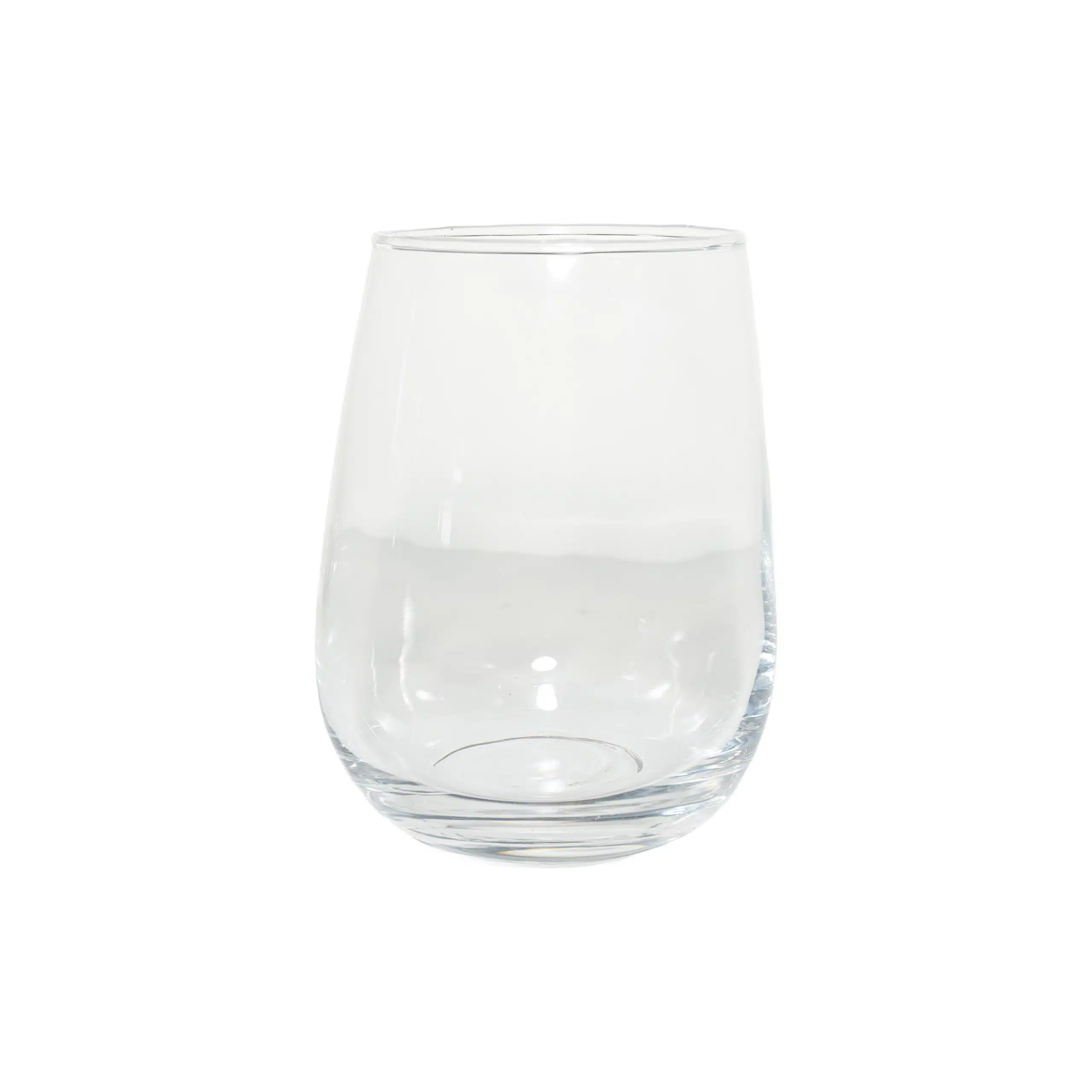 Clear stemless wine glass